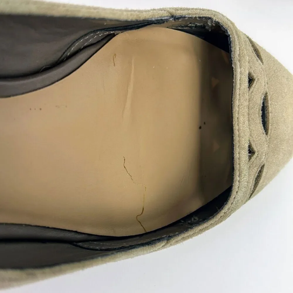 Audrey Brooke Marte Pointed Toe Ballet Flats Taupe Tan Suede Cutouts Shoes 8.5